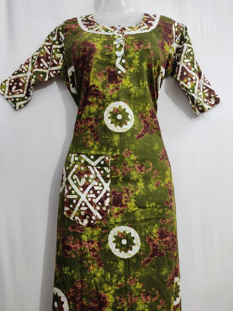- Front Open Nighty With Pleats Stitching - Front Open Nighty With Pleats Stitching