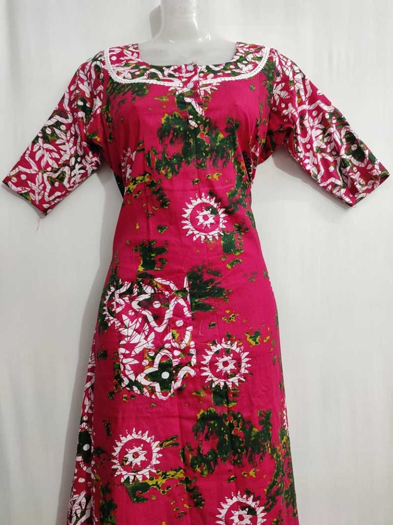 - Front Open Nighty With Pleats Stitching - Front Open Nighty With Pleats Stitching