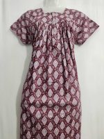 Front Open Cotton Nighty With Zip, 55 Inches Long - Maroon - Image 2