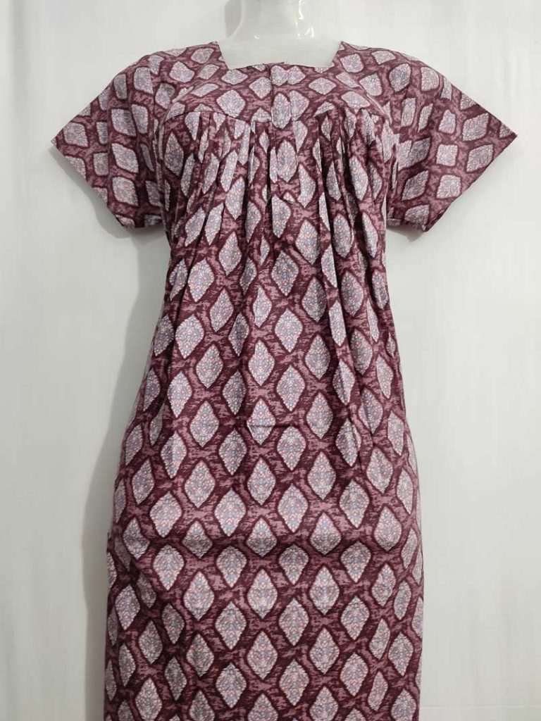 - Front Open Nighty With Pleats Stitching - Front Open Nighty With Pleats Stitching