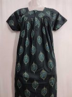 Front Open Cotton Nighty With Buttons, 55 Inches Long - Dark Green - Image 2