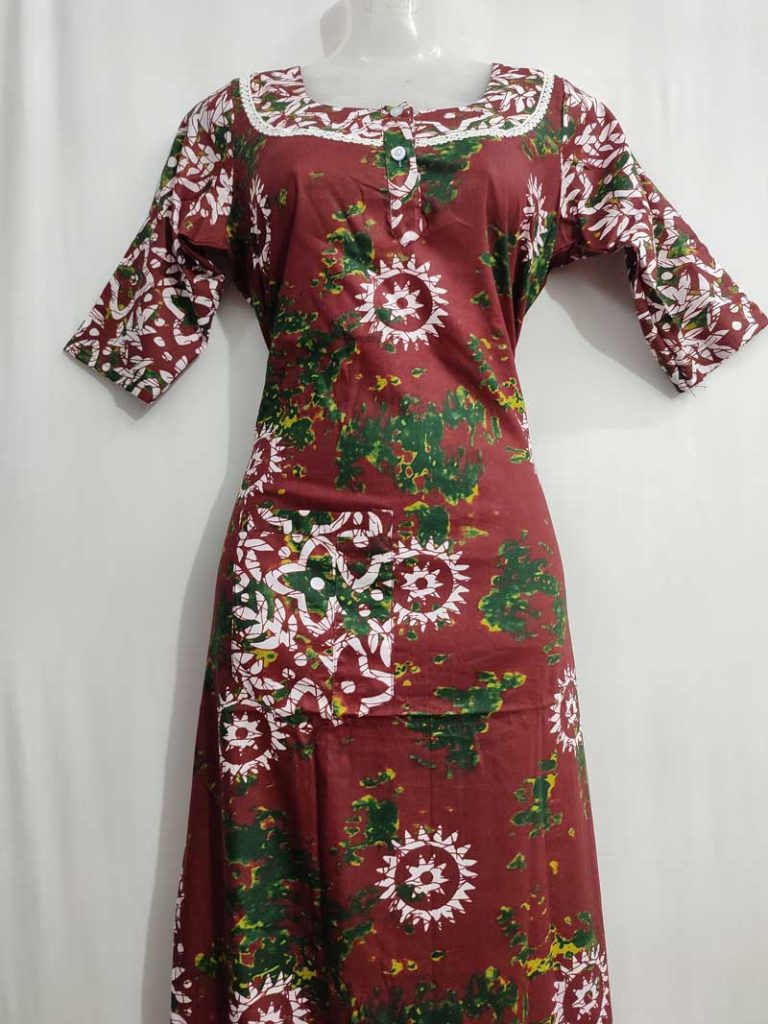 - Front Open Nighty With Pleats Stitching - Front Open Nighty With Pleats Stitching
