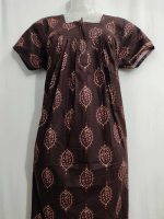 Front Open Cotton Nighty With Buttons, 55 Inches Long -Maroon - Image 2