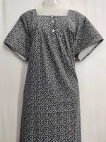 Comfortable Front Open Cotton Nighty With Buttons- 57 inches long - Black - Image 2