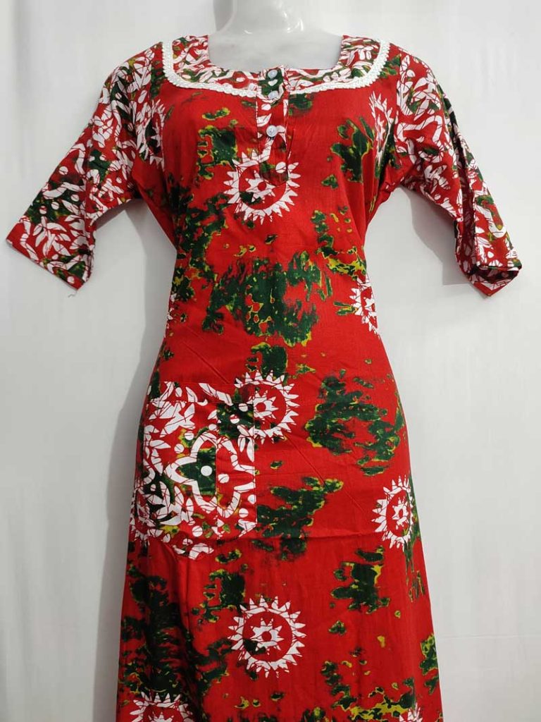 - Front Open Nighty With Pleats Stitching - Front Open Nighty With Pleats Stitching
