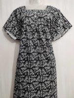Comfortable Front Open Cotton Nighty With Buttons- 57 inches long - Black - Image 2