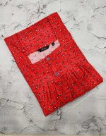 Front Open Cotton Nighty With Buttons, 55 Inches Long - Red