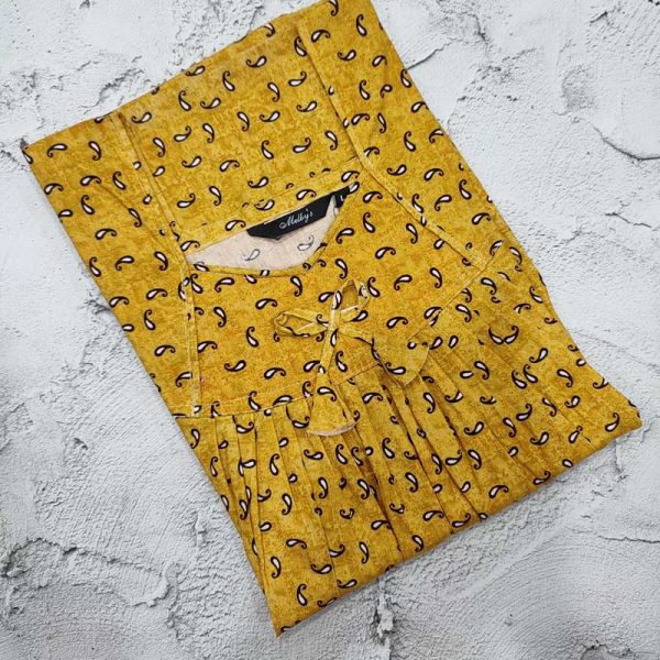 Traditional cotton nighty, 55 Inches Long- Yellow