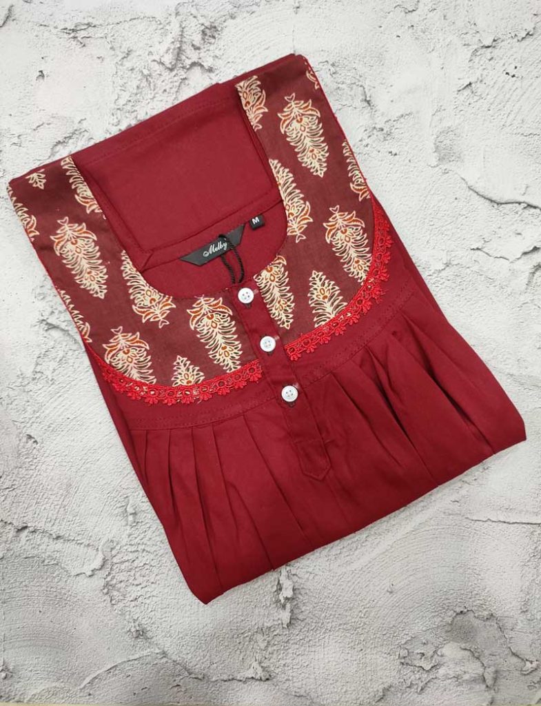 - Front Open Nighty With Pleats Stitching