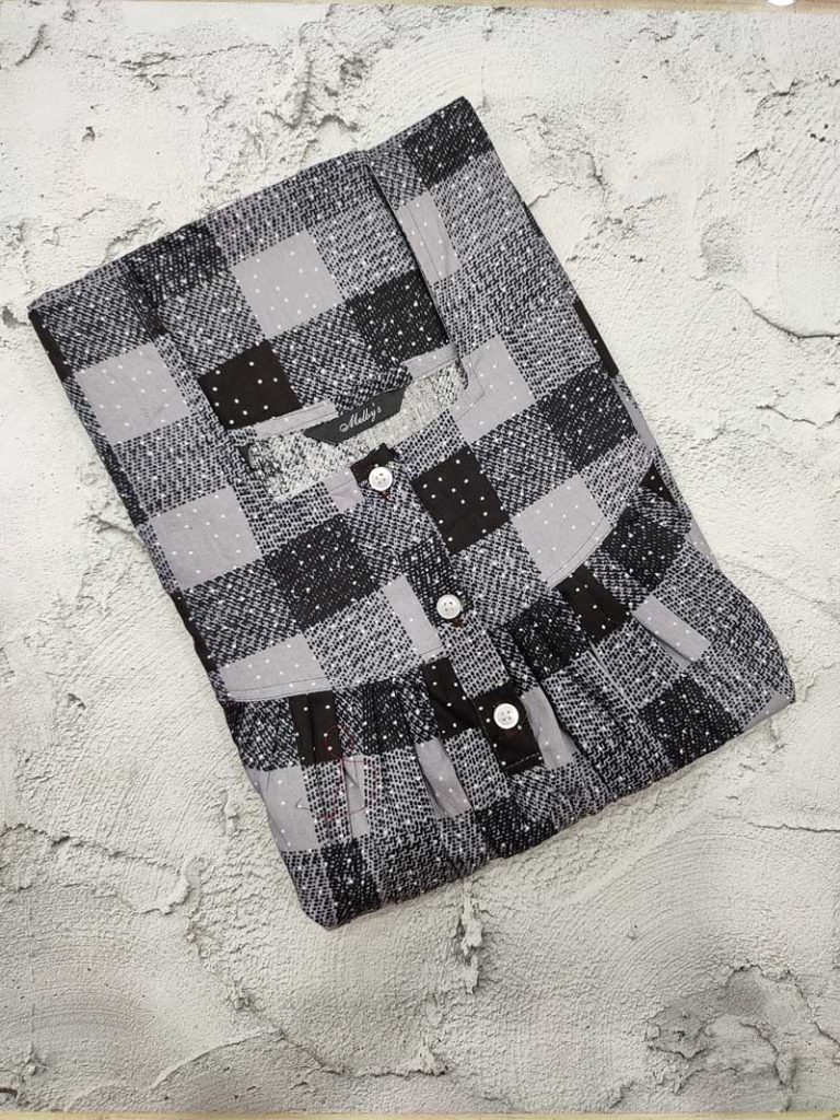 - Front Open Nighty With Pleats Stitching