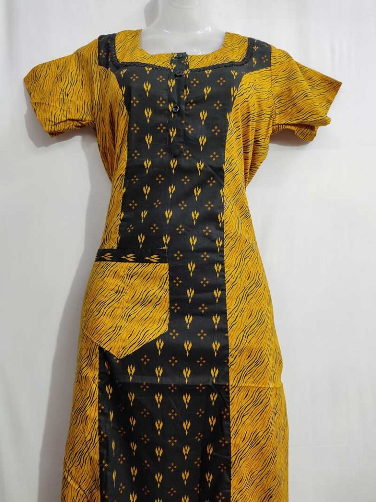 - Front Open Nighty With Pleats Stitching