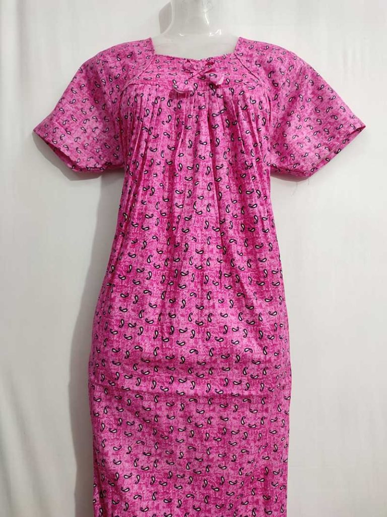 - Front Open Nighty With Pleats Stitching