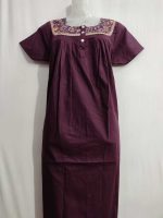 Front Open Populin Cotton Nighty With Buttons, 55 Inches Long - Grapes Maroon - Image 2