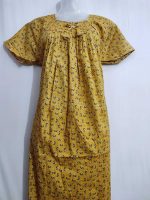 Traditional cotton nighty, 55 Inches Long- Yellow - Image 2