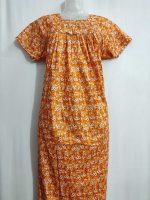 Traditional cotton nighty, 55 Inches Long- Orange - Image 2