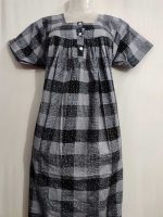 Front Open Cotton Nighty With Buttons, 55 Inches Long - Black - Image 2