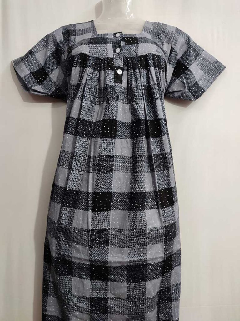 - Front Open Nighty With Pleats Stitching