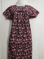 Traditional cotton nighty, 55 Inches Long- Brown - Image 2