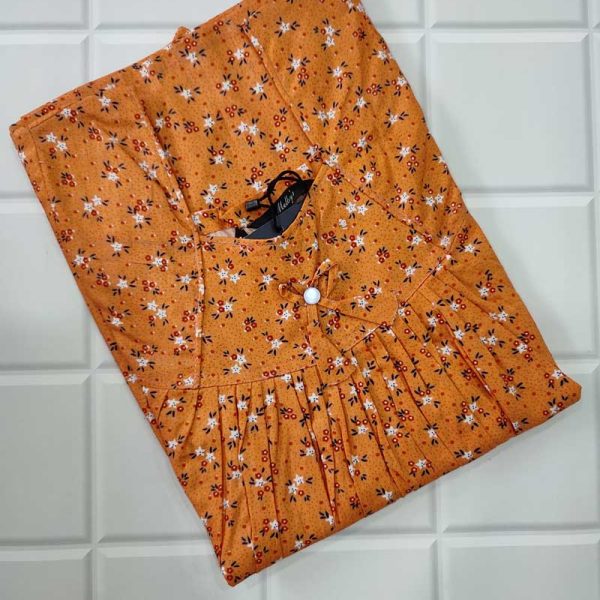 Traditional cotton nighty, 55 Inches Long- Orange