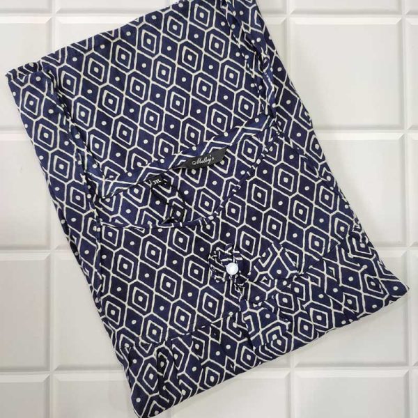 Comfortable  Cambric Cotton Nighty, 57 Inches Long - Dark Blue