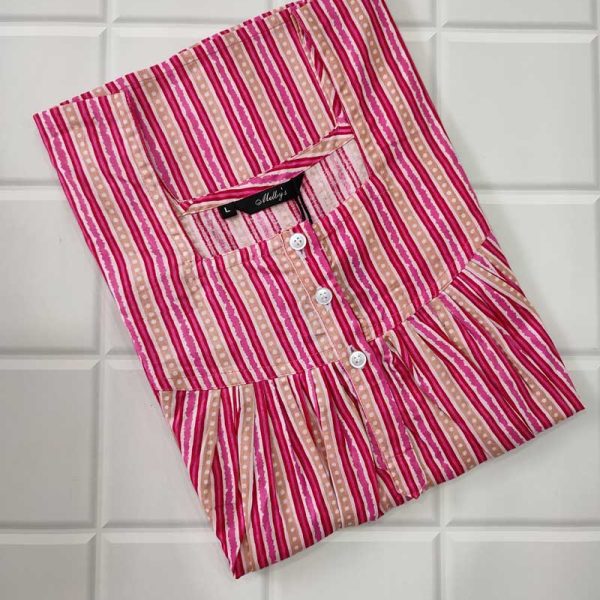 Front Open Cotton Nighty With Buttons, 55 Inches Long - Magenta