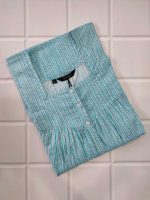 Front Open Cotton Nighty With Buttons, 55 Inches Long - Blue