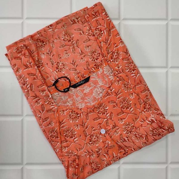 Comfortable Premium Cotton Nighty , 57 Inches Long - Orange