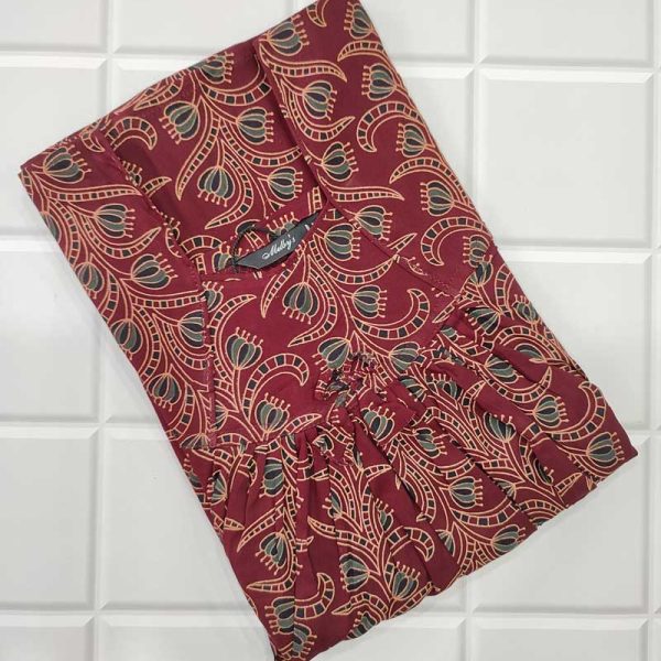 Comfortable Cambric Cotton Nighty, 55 Inches Long  - Maroon