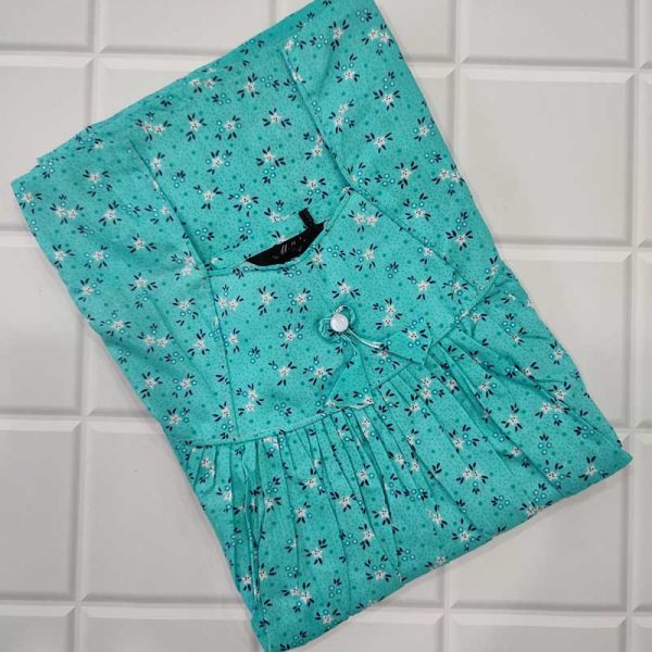 Traditional cotton nighty, 55 Inches Long - Blue