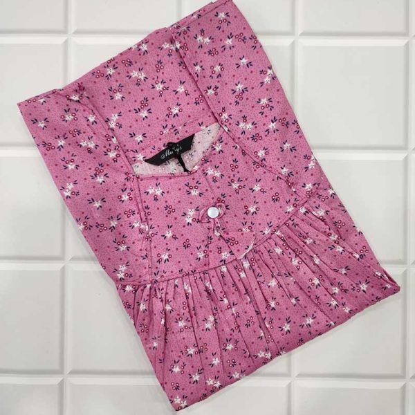 Traditional cotton nighty, 55 Inches Long - Pink