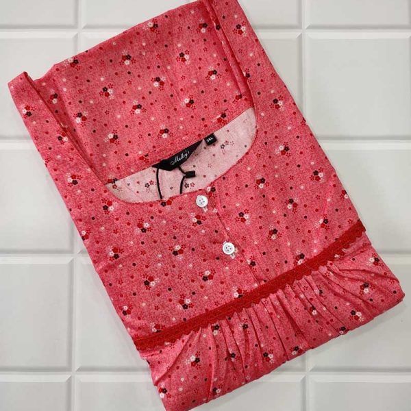 Comfortable Front Open Cotton Nighty With Buttons- 57 inches long - Peach
