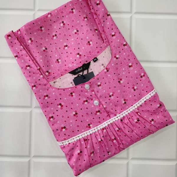 Comfortable Front Open Cotton Nighty With Buttons- 57 inches long - Rose