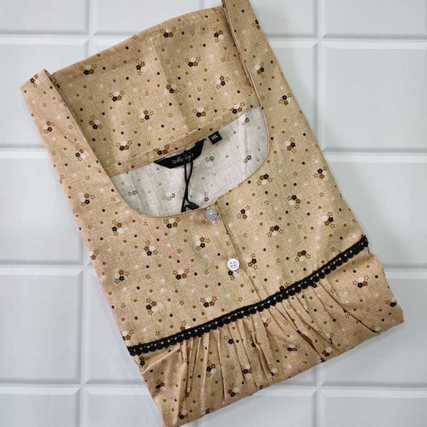 Comfortable Front Open Cotton Nighty With Buttons- 57 inches long - Cream