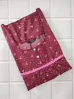 Comfortable Front Open Cotton Nighty With Buttons- 57 inches long - Maroon