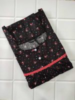 Comfortable Front Open Cotton Nighty With Buttons- 57 inches long - Black
