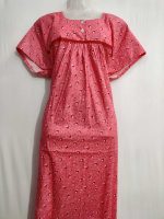 Comfortable Front Open Cotton Nighty With Buttons- 57 inches long - Peach - Image 2