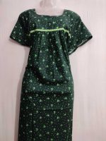 Comfortable Front Open Cotton Nighty With Buttons- 57 inches long - Green - Image 2