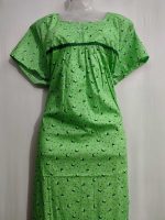 Comfortable Front Open Cotton Nighty With Buttons- 57 inches long - Green - Image 2