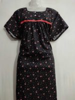 Comfortable Front Open Cotton Nighty With Buttons- 57 inches long - Black - Image 2