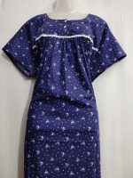 Comfortable Front Open Cotton Nighty With Buttons- 57 inches long - Blue - Image 2