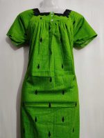 Front Open Cotton Nighty With Buttons, 55 Inches Long - Green - Image 2