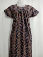 Comfortable Cambric Cotton Nighty, 55 Inches Long  - Blue - Image 2