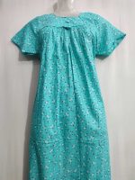 Traditional cotton nighty, 55 Inches Long - Blue - Image 2