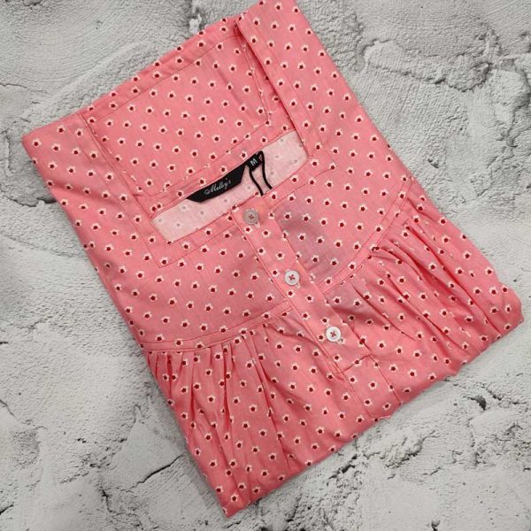 Front Open Cotton Nighty With Buttons, 55 Inches Long