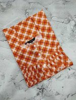 Front Open Cotton Nighty With Buttons, 55 Inches Long - Light Orange