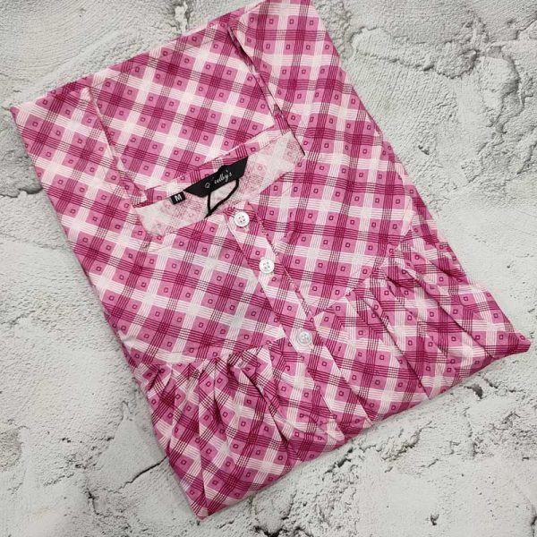 Front Open Cotton Nighty With Buttons, 55 Inches Long - Onion Pink