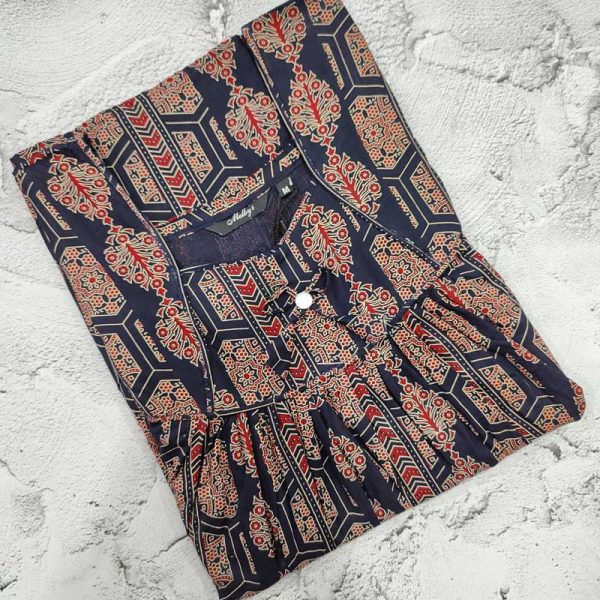 Traditional cotton nighty, 55 Inches Long- Dark Blue