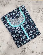 Pure Cotton Feeding Nighty With Side Zips For Mothers -55 inches Long -Blue