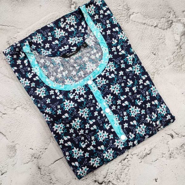 Pure Cotton Feeding Nighty With Side Zips For Mothers -55 inches Long -Blue