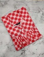 Front Open Cotton Nighty With Buttons, 55 Inches Long - Red